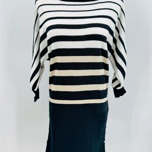 White House Black Market Striped Black, White, and Gold Sweater Dress, XS